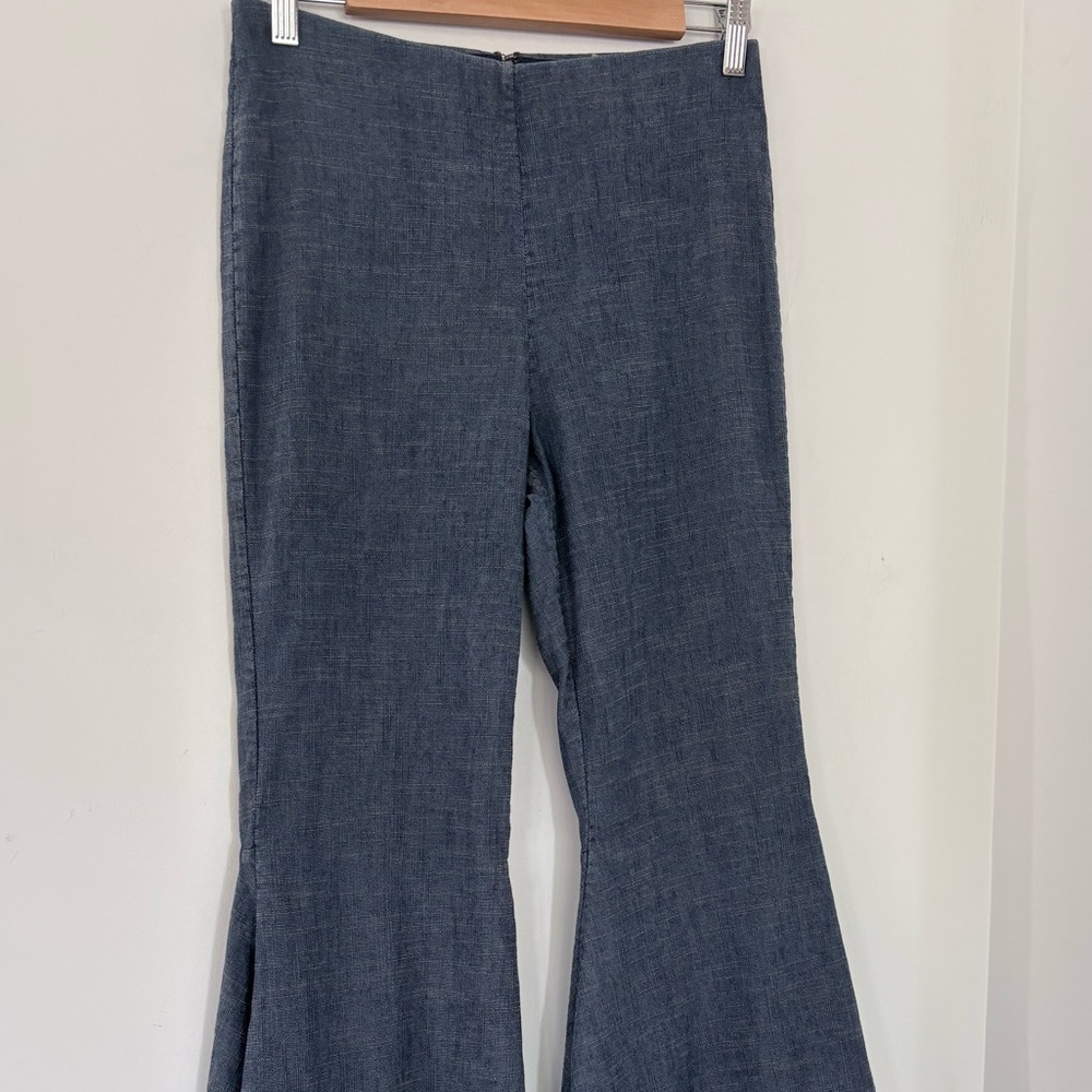 ALICE + OLIVIA 6 JINNY Chambray Blue High-Low Pants Flare Leg Boho Hippie Chic - Picture 6 of 14